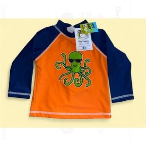 Flap Happy Kids UV 50 NWT Octopus Graphic Rash Guard Swim Top Size 2